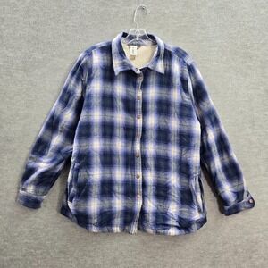 Bit & Bridle Women Jacket XL Blue Sherpa Lined Plaid Shacket Snap‎ Buttons